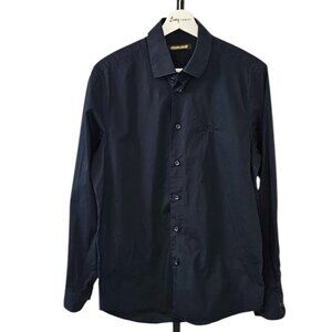 Roberto Cavalli Mens Long Sleeve Button Up Shirt, Black, Cotton Stretch, Size M